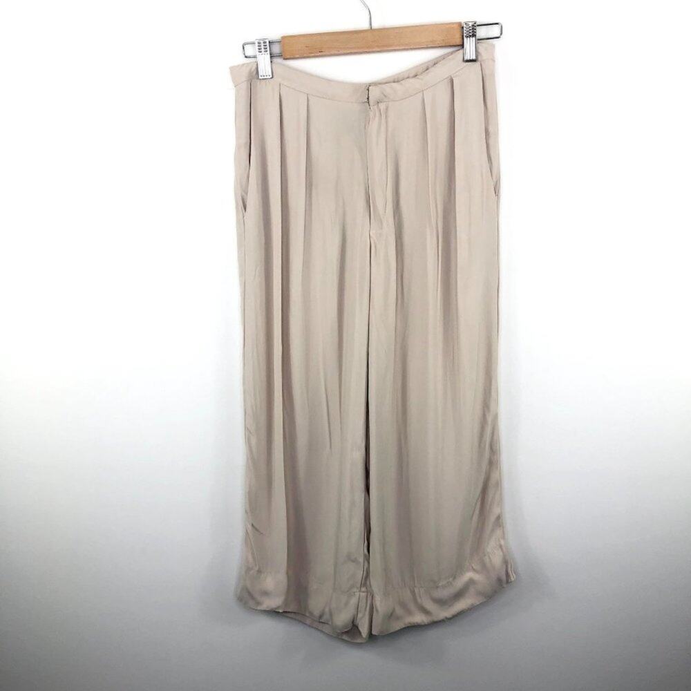 Reformation Tan Pleated‎ Wide Leg Pants Womens Size S Quiet Luxury Minimal
